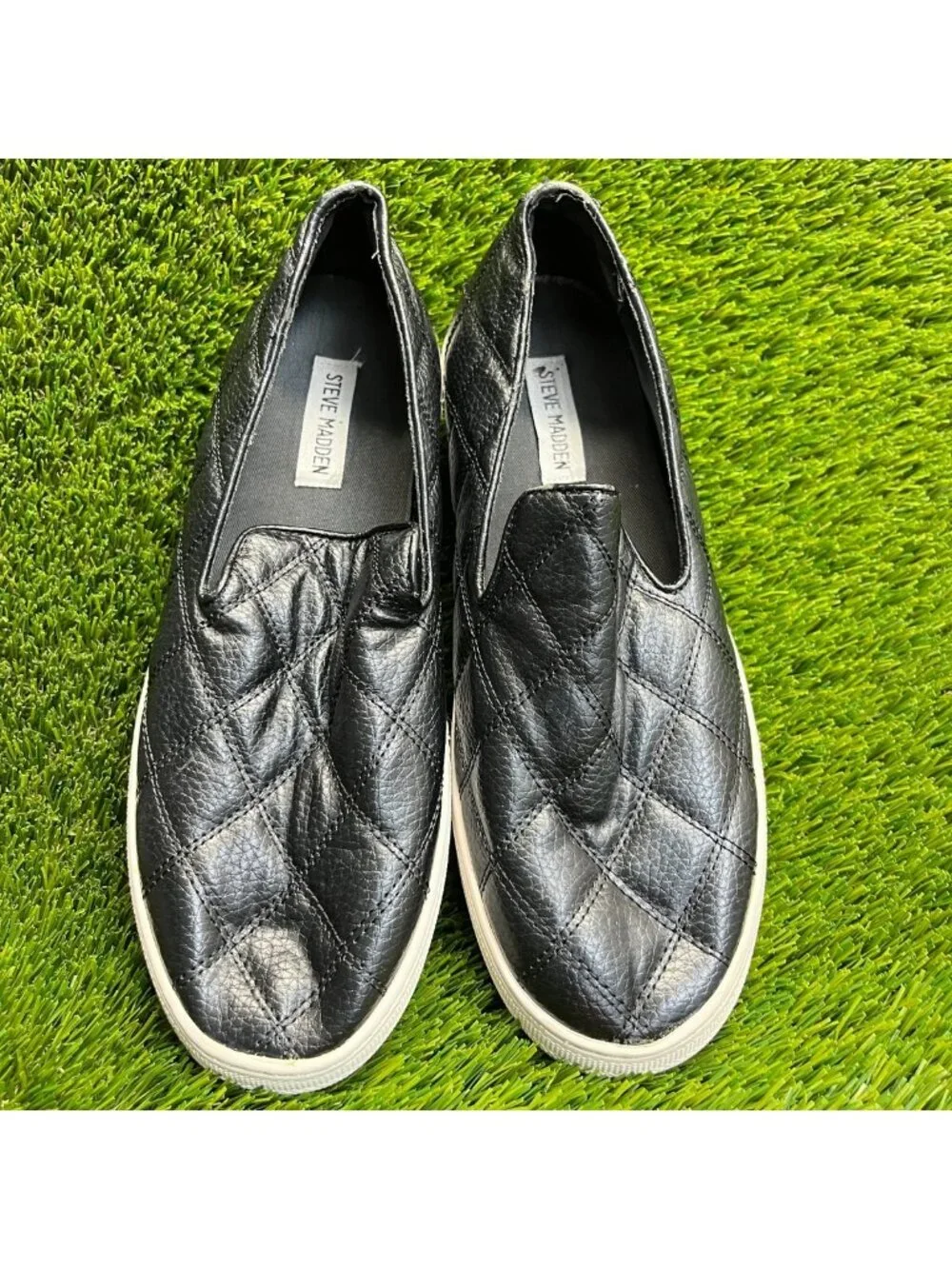Steve Madden Globe Womens Size 10 Black White Classic Slip-On Platform Shoes